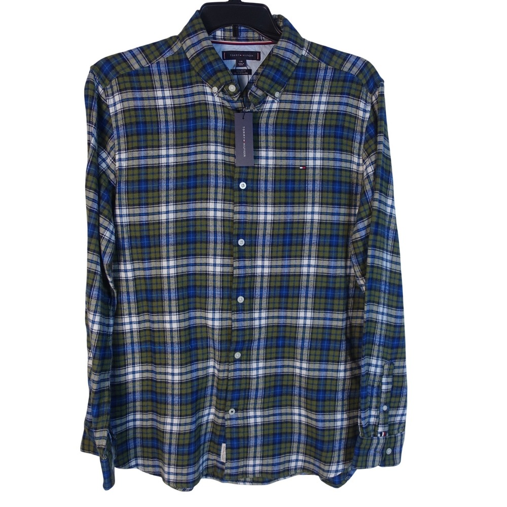 Tommy Hilfiger Men Regular Fit Plaid Flannel Button Down Shirt Size Large NWT